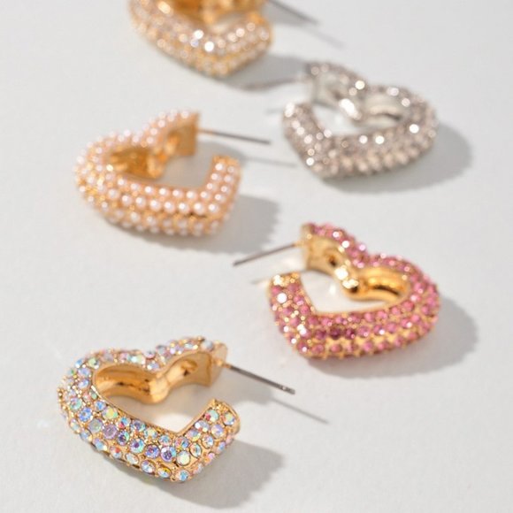 ruff-skch Jewelry - NEW Sparkly Bling Rhinestone Heart Love Hoop Earrings Cute Pretty Y2K Barbiecore